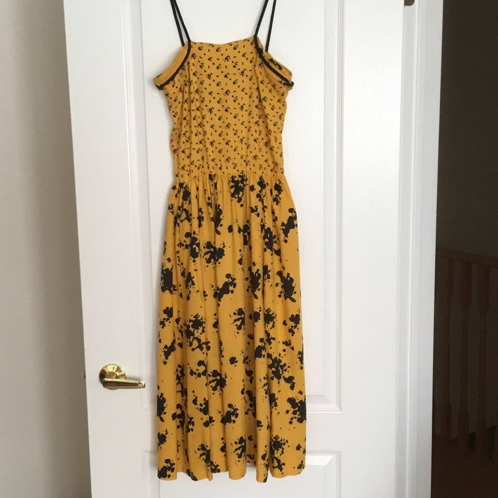 Yellow Floral Print Spaghetti Strap Midi Dress